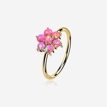 14 Karat Gold Brilliant Fire Opal Spring Flower Bendable Hoop Ring-Pink Opal